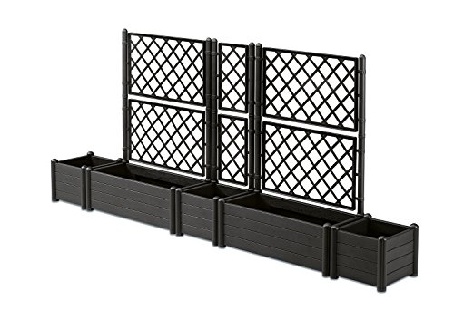 Kreher XXL Spalier-Set Bestehend aus Drei Spalieren und Zwei Pflanzkästen aus Kunststoff mit Holz-ähnlicher Maserung in Anthrazit! Für bis zu 250 cm Sichtschutz ! Topp