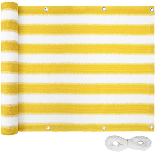 TecTake Balkon-Sichtschutz | Balkonbespannung | Witterungsbeständig und Wasserabweisend | - verschiedene Farben und Größen (Gelb-Weiß | 75x600 cm | no. 402877)