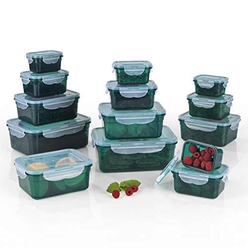 GOURMETmaxx 02432 Frischhaltedosen Klick-it, Luftdichte Aufbewahrungsboxen, 28 Teile, Geeignet für Mikrowelle, Gefrierschrank und Spülmaschine, Kunststoff-Bpa Frei, Smaragd-Grün