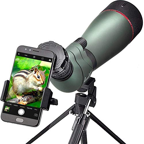Landove Waterproof Spektiv 20-60X 80mm, High Power mit Stativ & Digiscoping Adapter, stoßfest, beschlagfrei, BAK4 Porro Prisma, voll multi-coated Optik, professionelles abgewinkeltes Okular für Vogelbeobachtung / Jagd / Bogenschießen / Wandern / Schießen / Überwachung / Konzerte / Andere Aktivitäten im Freien