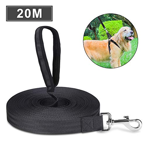 Nasharia Schleppleine für Hunde - 20m Schleppleine Übungsleine mit Gepolsterten Griff und D-Karabiner - Robuste Trainings Leine aus langlebigem Nylon - Wetterfest & Robust