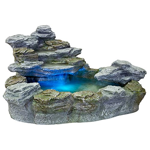 STILISTA Mystischer Gartenbrunnen 'OLYMP' in Steinoptik 100x80x60cm groß Springbrunnen inkl. Pumpe und LED- Beleuchtung rot blau gelb grün