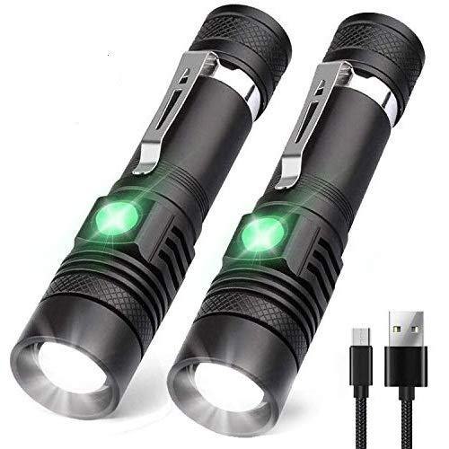 LED Taschenlampe USB Wiederaufladbar, Karrong Arbeit Taschenlampe 4 Modi Wasserdicht Zoombar Einstellbarer Fokus, Taktische Taschenlampen für Innen Outdoor Camping Wandern (Inklusive 18650 Akku)