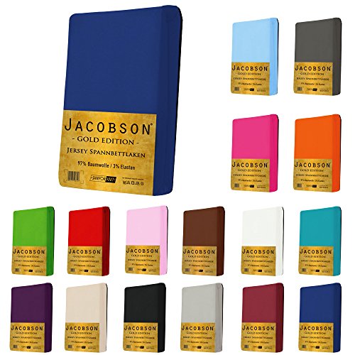 Jacobson Gold Edition Jersey Spannbettlaken Spannbetttuch Baumwolle mit ELASTAN ca. 200 g/m² (120x200 cm - 130x200 cm, Grau)