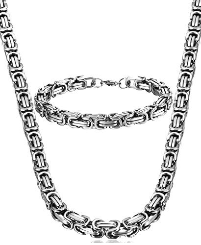 Jstyle Edelstahl Ketten Set von Halsketten und Armketten für Herren silberweißen Armbändern 8mm breit und 21,5 cm für Armband, 55cm für Halskette