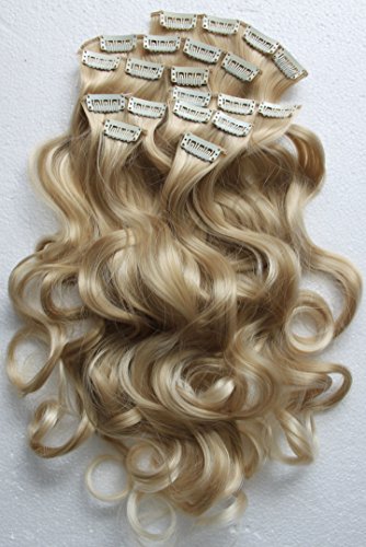 PRETTYSHOP XXL 60cm 8 teiliges SET Clip In Extensions Haarverlängerung Haarteil hitzebeständig wie Echthaar div. Farben (gewellt blond mix 25T613 CES7-1)