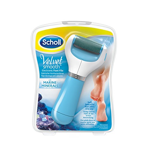 Scholl Velvet Smooth Express Pedi elektrischer Hornhautentferner, mit Meeresmineralien, Blau, Pediküre, Fußpflege, 1 Gerät inkl. Rolle 'Stark' & 4 AA Batterien