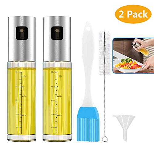 [2 Stück] Öl Sprayer,GeeRic Öl Spritze Ölsprüher öl Sprüher Flasche mit gratis Tube Bürste und Trichter Öl Sprühflasche Auslöser Öl Sprüher für Kochen, BBQ, Grillen, Pasta, Salate, Backen (100ml)