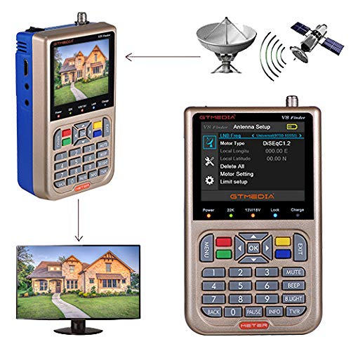 GT MEDIA V8 Satelliten Finder Meter Neu Satellitenfinder DVB-S / S2 / S2X Signalempfänger H.265 Hardware Sat-Detektor, HD 1080P Frei für FTA 3,5 'LCD Eingebauter 3000mAh-Akku zum Anpassen von Sat Dish