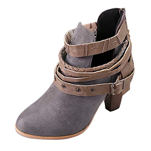 WWricotta Damen Stiefeletten Chelsea Boots mit Blockabsatz Profilsohle Kurzschaft Stiefel Freizeitschuhe Gürtelschnalle Schuhe Martin Stiefel Ankle Boots