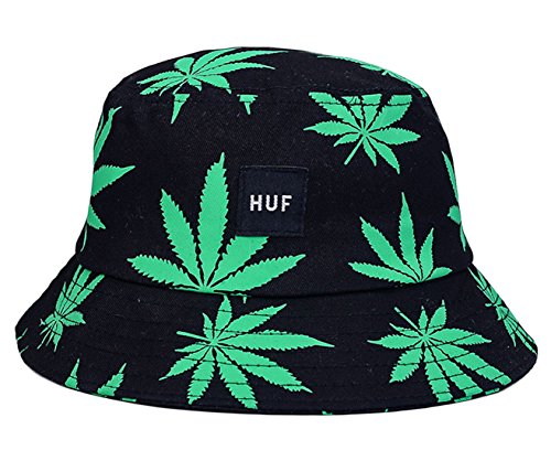 EOZY Unisex Sonnenhut Bucket Hat Fischerhut Cannabis Muster Mütze Dunkelgrün