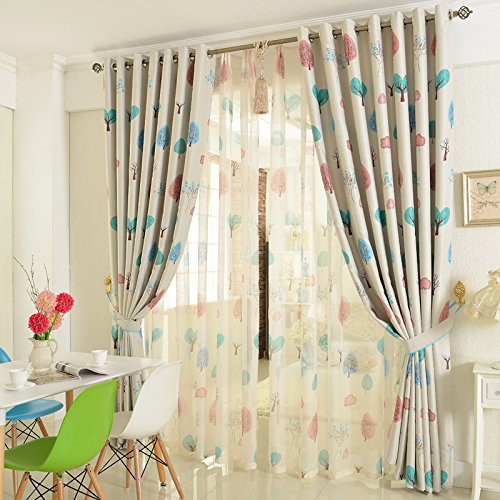 Top Finel Baum Schlaufenschal Voile Kinder Gardinen mit Ösen Dekoschal für kinderzimmer,2 stück,140x215cm(W x H)