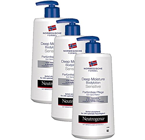 Neutrogena Norwegische Formel Deep Moisture Bodylotion Sensitive / Parfümfreie Pflege (3 x 400 ml)
