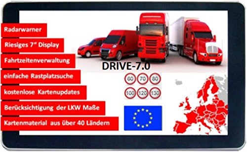 7 Zoll GPS Navi, Navigationssystem, Navigationsgerät, für LKW, PKW mit-Brueckenhoehenwarnung und TMC Verkehrsfunkempfänger. Rastplatzsuche, 24 V, über 50 Länder EU. Neuste Karten, Fahrspurassistent