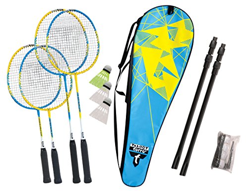 Talbot-Torro Badminton-Set Family, 2 Juniorschläger 53cm, 2 Standardschläger, 3 Federbälle, höhenverstellbare Netzgarnitur, in wertiger Tasche, tolles Komplett-Federballset für die ganze Familie, 449507