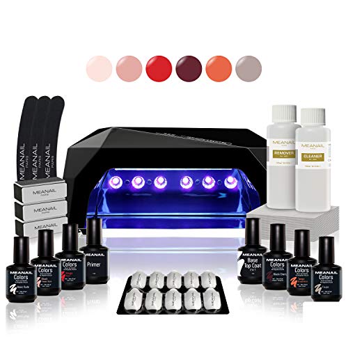 Nagelstudio Set komplett • Meanail Paris DIAMOND • Maniküre + Pediküre • inkl. Naildesign Zubehör• 1 UV LED Lampe für Nägel/Gelnägel • 6x UV GEL Nagellack • Nailart • Vegan&Cruelty free