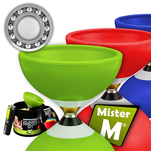 Kugellager Diabolo + Alu Stöcke + GRATIS online Lern-Video in einer Geschenkbox - von Mister M (Grün)