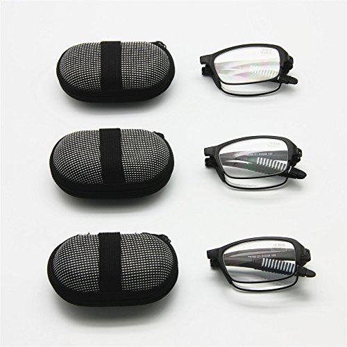3 Paar Pack Mini Lesebrille zusammenklappbar, mit Etui, 1,0 bis + 3,5 Herren Frauen faltbar Alterssichtigkeit mit Pocket Reader