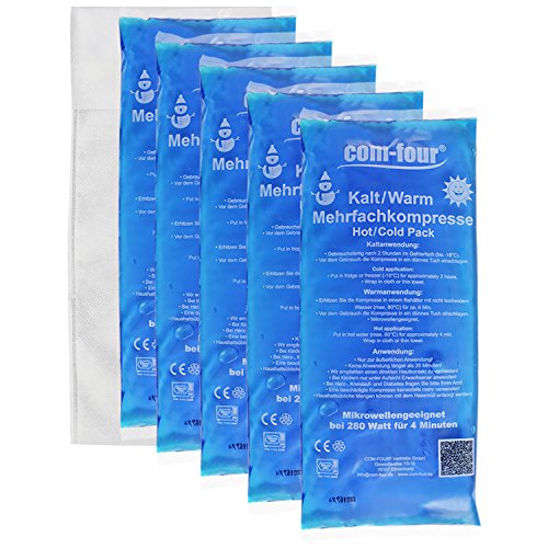 com-four 5X Große Mehrfach-Kompresse mit Vlies-Hülle, Kalt und Warm Kompressen, 29 x 12 cm - Mikrowellen Geeignet (05 Stück - groß)