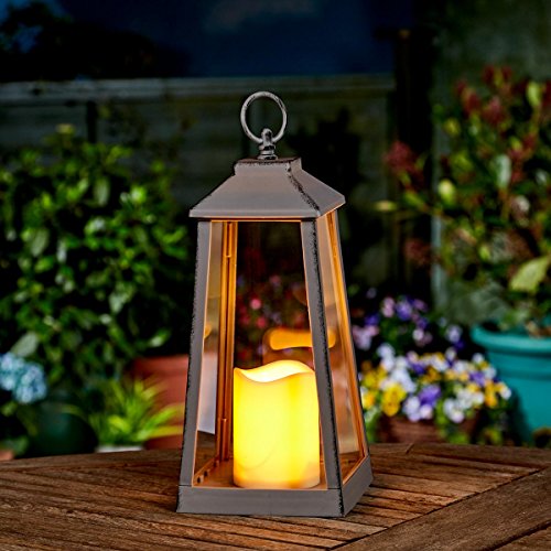 batteriebetriebene Outdoor Laterne, mit LED Kerze und täuschend echt wirkenden Flacker Effekt, von Festive Lights (Grau)