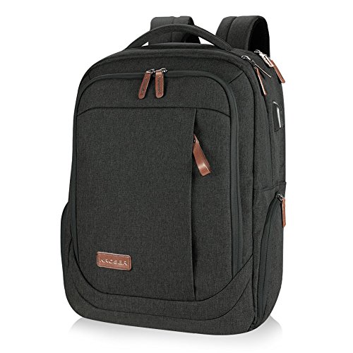 KROSER Laptop Rucksack Computer Rucksack 17,3 Zoll Tagesrucksack Wasserabweisende Laptoptasche mit USB Ladeanschluss für Business/Schule/Reisen/Frauen/Männer-Schwarz