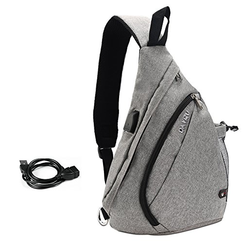 Vbiger Brusttasche Schultertasche Herren Sling Rucksack Outdoor Brusttasche Sport Schultertasche mit USB Kabel und Ladeanschluss