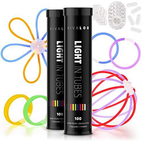 Vivaloo 200 Knicklichter 7 Farben - Festival Ausrüstung, Party Deko, Neon-Leuchtstäbe, 200er Set