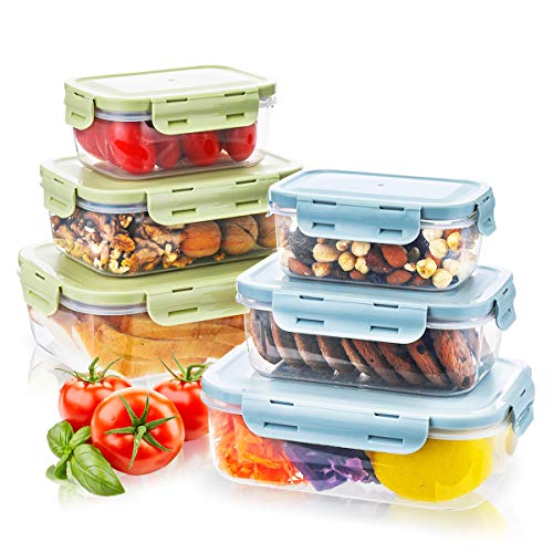 Frischhaltedosen, Haipei 6tlg Brotdosen Set Stapelbar, Klassifizierter Speicher, BPA-frei, Clip & Close, gute Dichtung Geeignet für Gefrierschrank, Spülmaschine, Grün und Blau