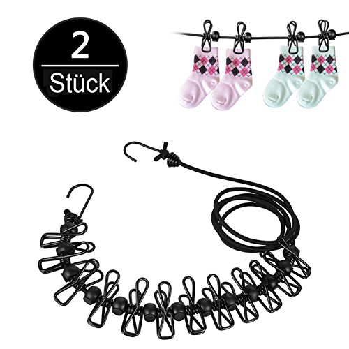 Wäscheleine,Mopoin Camping Outdoor Wäscheleine mit 12 beschichteten Klammern und Positionierung Schnalle,185-360cm für Reise Urlaub Outdoor Camping [2 Stück]