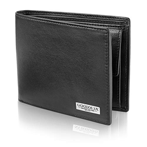 GOODMAN Wallstreet Geldbeutel Männer Leder mit TÜV RFID-Schutz | Geldbörse Herren Leder Schwarz | Portemonnaie Portmonaise Brieftasche Herrengeldbörse Ledergeldbörse Portmonee Leather Wallet