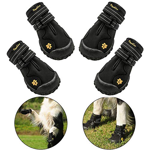 RoyalCare 2019 Hundeschuhe Pfotenschutz, wasserdicht mit Anti-rutsch Sole passend für Kleiner Hunde, schwarz (Updated 2# (1.77' x2.04 ))