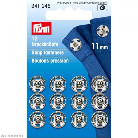 PRYM 11 mm Aufnäher Druckknöpfe, Messing, 12 Stück silber