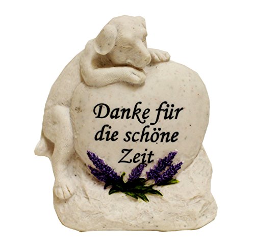 Grabstein Katze Hund Tiergrabstein mit Spruch Polyresin Gedenkstein 'Danke...' (Hund)