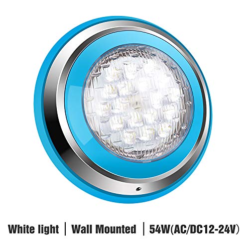 Roleadro 54W Weiß LED Poolbeleuchtung IP68 Edelstahl Schale,Unterwasser Led Pool für Schwimmbad ersatz Halogen Scheinwerfer [DC/AC 12V-24V]