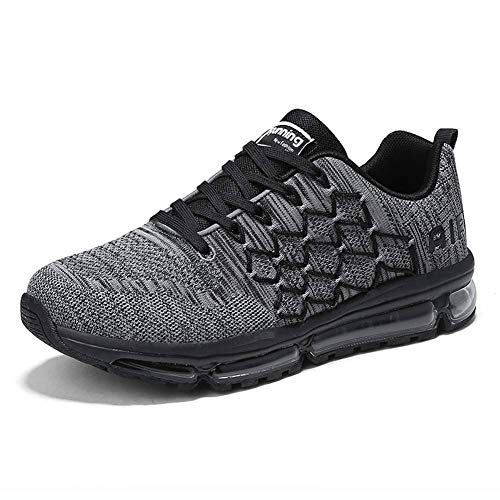 frysen Herren Damen Sportschuhe Laufschuhe mit Luftpolster Turnschuhe Profilsohle Sneakers Leichte Schuhe 1643 Black Gray 42