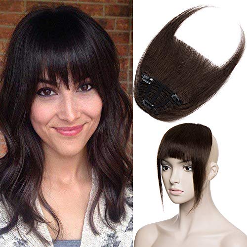 TESS Echthaar Extensions Clip in Pony Haarteil Echthaar 3 Clips glatt günstig Haarverlängerung 25g #2 Dunkelbraun