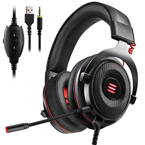 EKSA Gaming Headset PS4/XBox One, Virtual 7.1 & 3,5mm Surround Sound 2 in1 Kabelgebundenes Over-Ear Gaming Kopfhörer mit Abnehmbares Mikrofon, LED-Licht für Laptop, PS4, Xbox one, PC, Smartphone