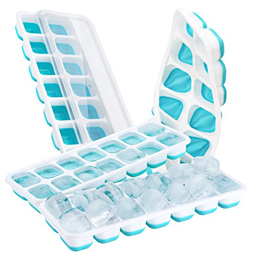 【Upgrade Version】4 Stück Eiswürfelform, TOPELEK Silikon Eiswuerfel Form Eiswuerfelbehaelter Mit Deckel Ice Tray Ice Cube 14-Fach , Kühl Aufbewahren, LFGB Zertifiziert, Blau