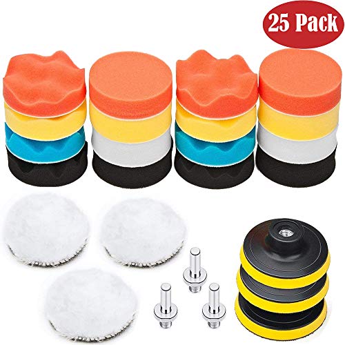 BangShou Polierschwamm Auto 25pcs Polierpad Set Wolle Polierset Polierteller für Poliermaschine Polierauflage Bohrmaschine Bohrer Adapter (3 Inch Polierschwamm)