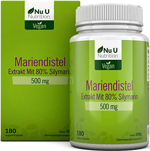 Mariendistel Kapseln | 180 Kapseln 6 Monatsvorrat | 500mg 80% Silymarin Mariendistelsamen-Extrakt (400mg pro Kapsel), Hochdosierte, vegane Kapseln, keine Magnesiumstearat, Hergestellt in Deutschland