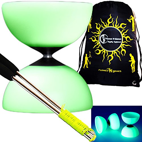 Mr B Millennium Diabolo-Set (Leuchtet im Dunkeln) + Diablo-Handstäbchen, Schnur & Diabolo-Reisetasche
