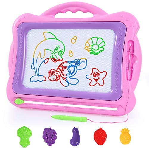 SGILE Magnetische Maltafel Zaubertafeln, 40*34 cm Bunt Löschbar Magnettafel Zaubermaltafel Zeichenbrett für Kleinkinder Jungen Mädchen, Gekritzel Reißbrett Kindergeschenk für 3 4 5 Jahre alt Rosa