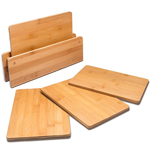 RSW24 4 Frühstücksbrettchen Bambus 25 x 17 cm mit Holztänder,Schneidebrett, Brettchen fürs Frühstück in modernem Design pflegeleicht und messerschonend