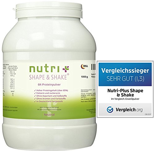 Proteinpulver Neutral 1kg (TESTSIEGER Eiweißpulver-Test 2017) - Nutri-Plus Shape & Shake - ohne Aspartam, Aromen und Süßstoffe - Mit Whey & Casein