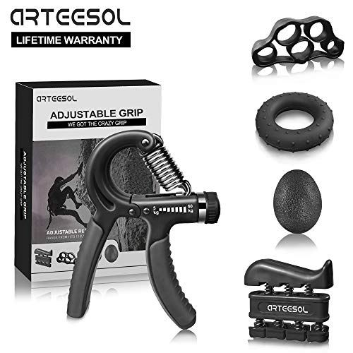 arteesol Handtrainer Fingertrainer Set, Hand Trainingsgerät Handtrainer Fingertrainer (5-50kg) 5 Pack Einstellbar Hand Grip Unterarm Krafttraining für Klettern