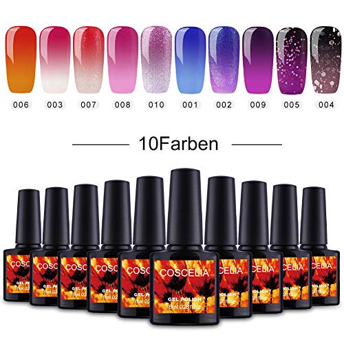 Saint-Acior 10 Farben Thermo Nagellack Gellack UV Farben Thermolack Gelnägel Farblacken LED Lacken