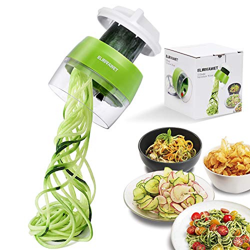 ELIRIVAWET Spiralschneider Hand für Gemüsespaghetti, 4 in1 Gemüse Spiralschneider, Gemüsehobel für Karotte, Gurke, Kartoffel,Kürbis, Zucchini, Zwiebel