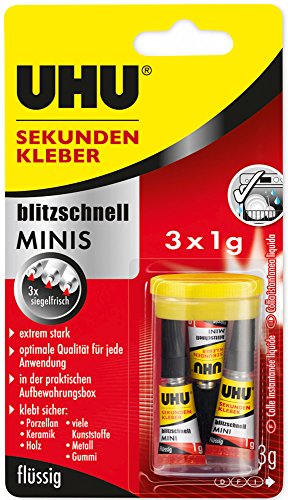 Uhu 45415 - Sekundenkleber Blitzschnell Minis 3 x 1G flüssig