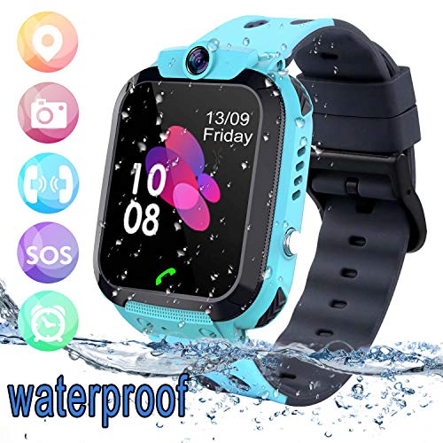 bhdlovely Smartwatch Kinder Tracker Kids Waterproof Kinderuhr Telefon mit SOS Voice Chat Uhr für Kinder Blue