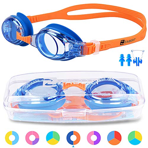 ZABERT Schwimmbrille für Kinder, K2 Schwimmbrillen Kinderschwimmbrille Chlorbrille für Jugendliche Kinder Kind Junior Jungen Mädchen 2 3 4 5 6 7 8 9 10 11 12 Jahre Blau Coral Orange